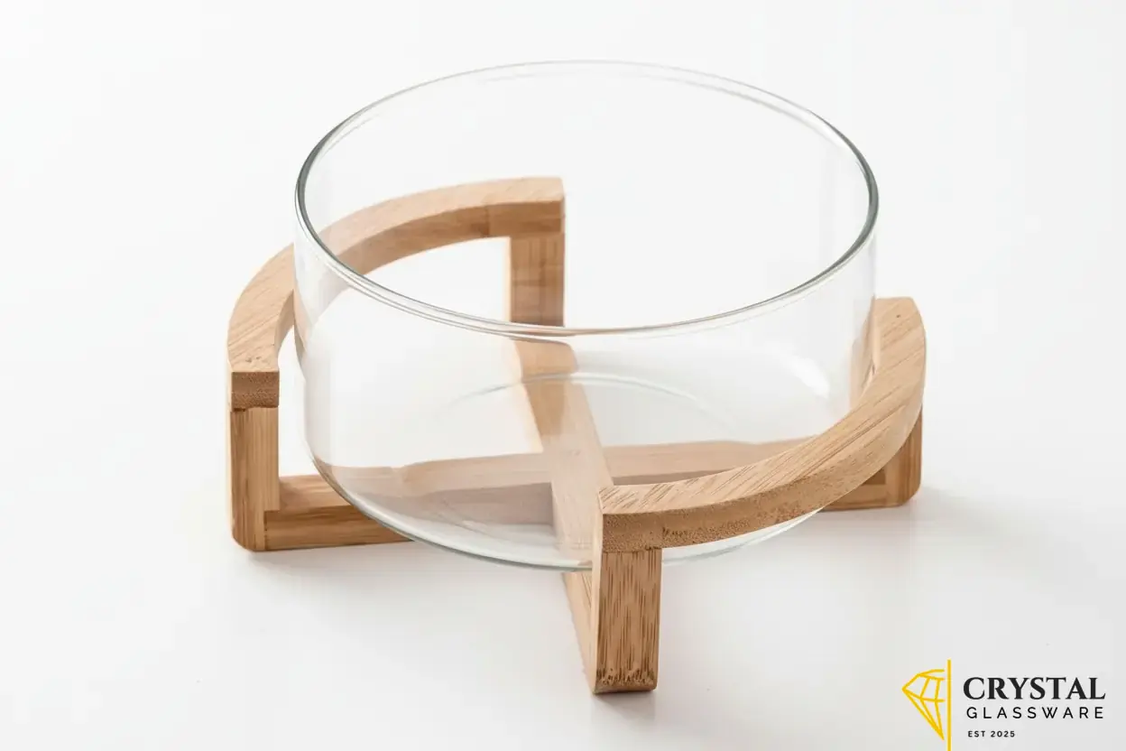 Avastro borosilicate Glass Serving Bowl  with Bamboo stand